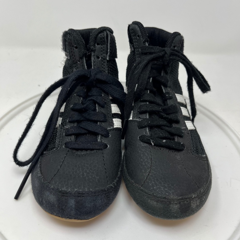 Adidas HVC Wrestling Shoes Black White Gum AQ3327 Kids Size 10 High Top Sneaker